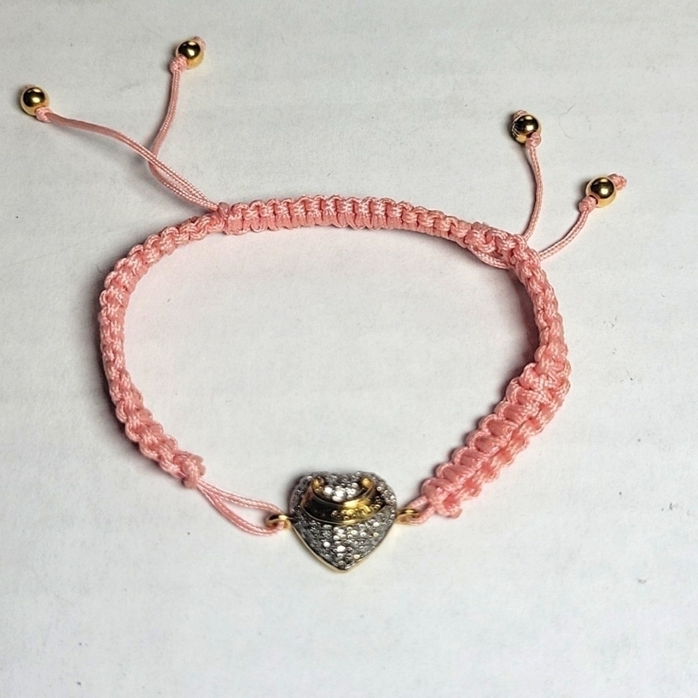 Y2k Vintage Juicy Couture Pink Adjustable Rhinestone Paved Puffed Heart Bracelet - Picture 1 of 3